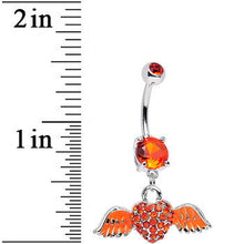 Load image into Gallery viewer, Orange Gem Paved Heart Neon Wings Dangle Belly Ring