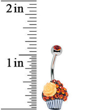 Load image into Gallery viewer, Orange Gem Paved Rose Flower Topped Cupcake Belly Ring