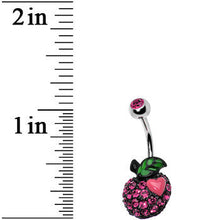 Load image into Gallery viewer, Pink Gem Paved Apple and Pink Heart Belly Ring