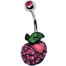 Load image into Gallery viewer, Pink Gem Paved Apple and Pink Heart Belly Ring