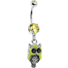 Load image into Gallery viewer, Yellow Gem Yellow Neon Hoot Owl Dangle Belly Ring