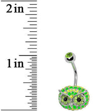 Load image into Gallery viewer, Green Gem with Multi Neon Feathers Owl Face Belly Ring