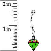 Load image into Gallery viewer, Green Neon Enamel Diamond Dangle Belly Button Ring