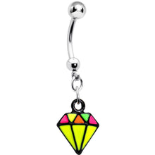 Load image into Gallery viewer, Yellow Neon Enamel Diamond Dangle Belly Button Ring