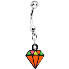 Load image into Gallery viewer, Orange Neon Enamel Diamond Dangle Belly Button Ring
