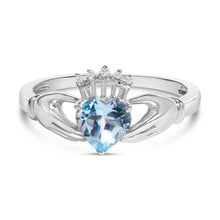 Load image into Gallery viewer, Sterling Silver Blue Topaz Heart Claddagh Ring