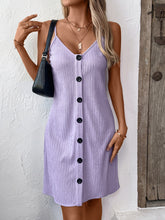 Load image into Gallery viewer, Elegant Textured V-Neck Sleeveless Mini Dress Chic Buttoned Summer Dress Classic Dress