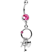 Load image into Gallery viewer, Pink Gem Lucky Charm Ring Dangle Belly Ring