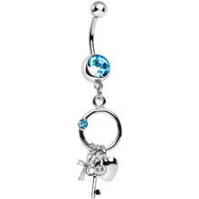 Load image into Gallery viewer, Aqua Gem Lucky Charm Ring Dangle Belly Ring