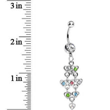 Load image into Gallery viewer, Clear Gem Rainbow Hearts Dangle Belly Ring