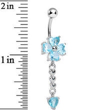 Load image into Gallery viewer, Aqua Gem Four Heart Flower Chain Dangle Belly Ring