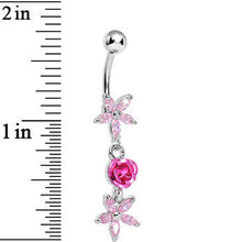Load image into Gallery viewer, Pink Gem Star Flower with Rose Dangle Belly Ring