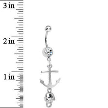 Load image into Gallery viewer, Clear Gem Ghost of the Sea Nautical Anchor and Skull Dangle Belly Ring