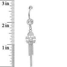 Load image into Gallery viewer, Clear Gem Rattling Chains Skull and Bones Dangle Belly Ring