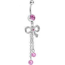 Load image into Gallery viewer, Pink Gem Knotted Up Chain Bow Dangle Belly Ring