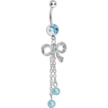 Load image into Gallery viewer, Aqua Gem Knotted Up Chain Bow Dangle Belly Ring