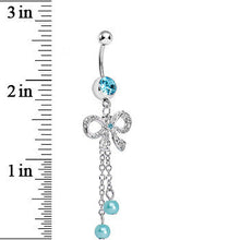 Load image into Gallery viewer, Aqua Gem Knotted Up Chain Bow Dangle Belly Ring