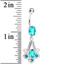 Load image into Gallery viewer, Aqua Gem Nottingham Lace Chandelier Dangle Belly Ring
