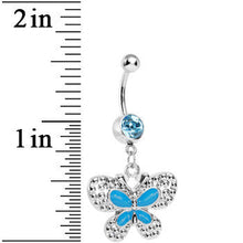 Load image into Gallery viewer, Aqua Gem Studded Wing Aqua Butterfly Dangle Belly Ring
