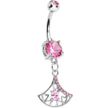 Load image into Gallery viewer, Pink Gem Inverse Filigree Fan Dangle Belly Ring