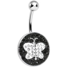 Load image into Gallery viewer, Black and Clear Paved Gem Butterfly Belly Ring