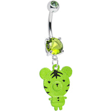 Load image into Gallery viewer, Green Gem Green Neon Adorable Baby Tiger Dangle Belly Ring