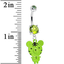 Load image into Gallery viewer, Green Gem Green Neon Adorable Baby Tiger Dangle Belly Ring