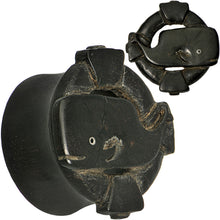 Load image into Gallery viewer, 1 inch Organic Areng Wood Whale Overboard Hand Carved Plug Set
