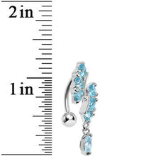 Load image into Gallery viewer, Aqua Gem Hearts and Dangling Drop Top Mount Belly Ring