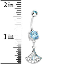 Load image into Gallery viewer, Aqua Gem Inverse Filigree Fan Dangle Belly Ring