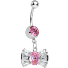 Load image into Gallery viewer, Pink and Clear Gem Dazzling Bow Dangle Belly Ring