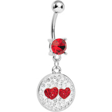 Load image into Gallery viewer, Red Clear Gem Paved Perfect Match Hearts Dangle Belly Ring