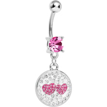 Load image into Gallery viewer, Pink Clear Gem Paved Perfect Match Hearts Dangle Belly Ring