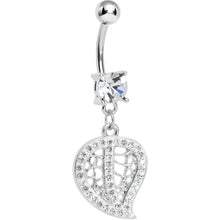Load image into Gallery viewer, Clear Gem Paved Hollow Leaf Dangle Belly Ring