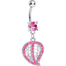 Load image into Gallery viewer, Pink Gem Paved Hollow Leaf Dangle Belly Ring