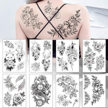Load image into Gallery viewer, 49 Sheets Waterproof Temporary Black Sketches Flowers Tattoo Stickers Flower Rose Tattoos For Women Adults
