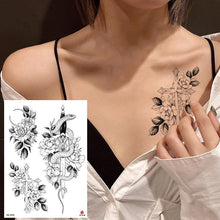 Load image into Gallery viewer, 49 Sheets Waterproof Temporary Black Sketches Flowers Tattoo Stickers Flower Rose Tattoos For Women Adults
