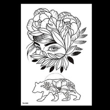Load image into Gallery viewer, 49 Sheets Waterproof Temporary Black Sketches Flowers Tattoo Stickers Flower Rose Tattoos For Women Adults