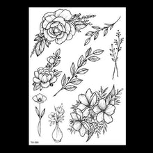 Load image into Gallery viewer, 49 Sheets Waterproof Temporary Black Sketches Flowers Tattoo Stickers Flower Rose Tattoos For Women Adults