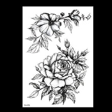 Load image into Gallery viewer, 49 Sheets Waterproof Temporary Black Sketches Flowers Tattoo Stickers Flower Rose Tattoos For Women Adults
