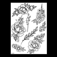 Load image into Gallery viewer, 49 Sheets Waterproof Temporary Black Sketches Flowers Tattoo Stickers Flower Rose Tattoos For Women Adults