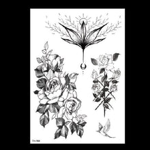 Load image into Gallery viewer, 49 Sheets Waterproof Temporary Black Sketches Flowers Tattoo Stickers Flower Rose Tattoos For Women Adults