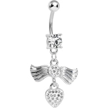 Load image into Gallery viewer, Crystalline Gem Fancy Angel Wings Paved Heart Dangle Belly Ring