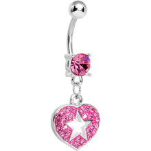 Load image into Gallery viewer, Pink Gem Superstar Heart Dangle Belly Ring