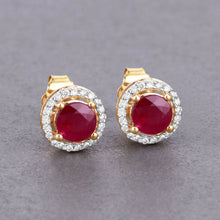 Load image into Gallery viewer, 1.22 Carat Genuine Ruby and White Diamond 14K Yellow Gold Earrings
