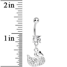 Load image into Gallery viewer, Crystalline Gem Paved Regal Swan Dangle Belly Ring