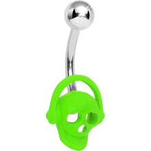 Load image into Gallery viewer, Green Neon Rocking Out Skull Belly Ring