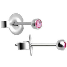 Load image into Gallery viewer, 3mm Pink Crystal Titanium Stud Earrings
