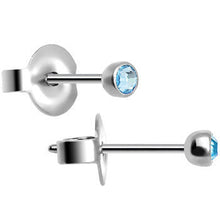 Load image into Gallery viewer, 3mm Aqua Crystal Titanium Stud Earrings