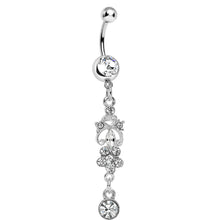 Load image into Gallery viewer, Crystalline Gem Antique Scrolls and Flower Dangle Belly Ring